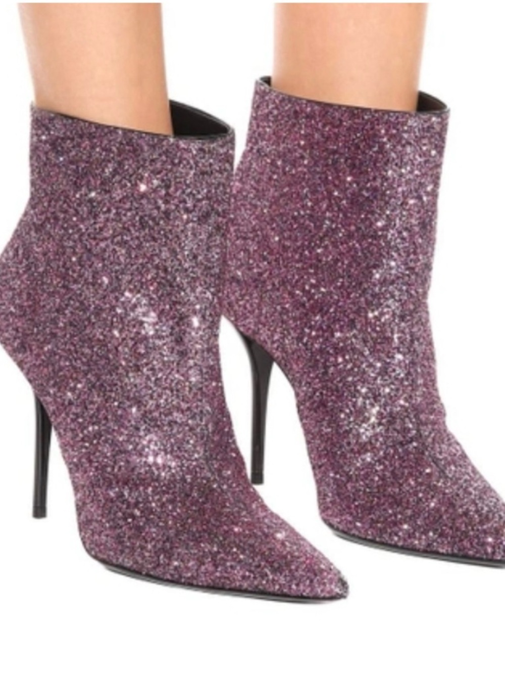 Saint Laurent Glitter Pointed-Toe Ankle Boots - Purple